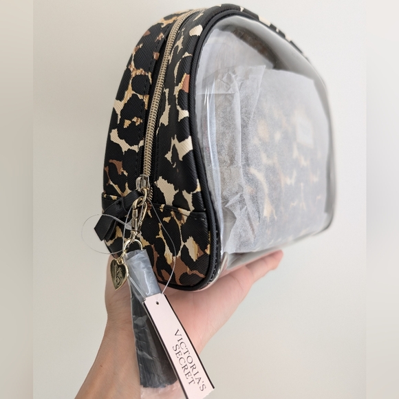 NWT VICTORIA'S SECRET 3-PC Set Leopard Black Travel Cosmetic Bag Makeup Pouch XL - Picture 4 of 16